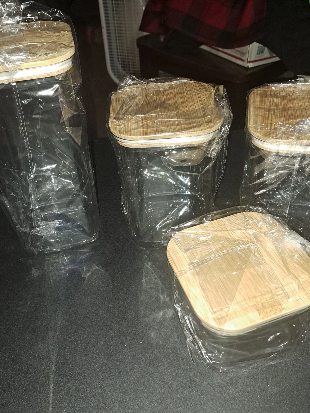 Bamboo Lid Plastic Storage Jars - Set of 4 (Natural Wood)